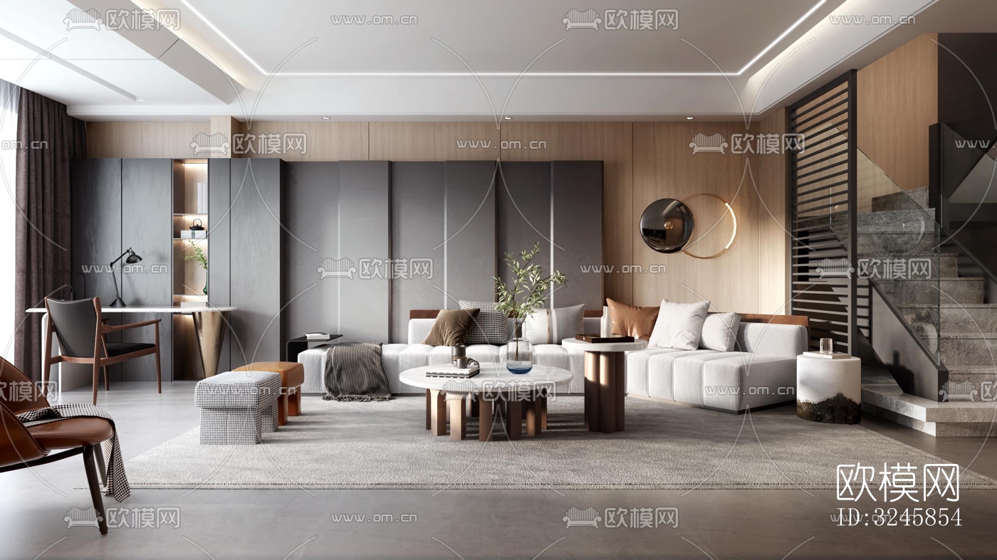 现代客厅效果图下载（渲染图4）