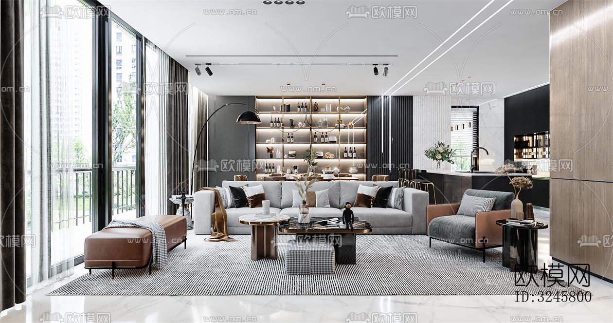 现代客厅效果图下载（渲染图3）