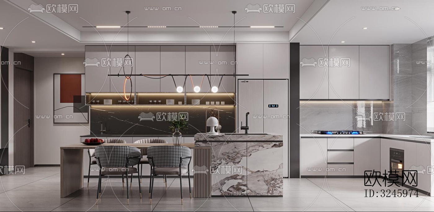 现代客餐厅效果图下载（渲染图4）