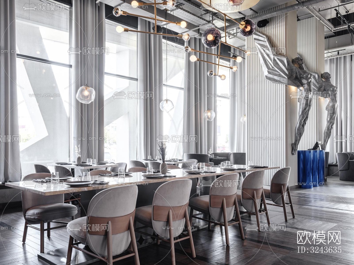 工业风西餐厅效果图下载（渲染图7）