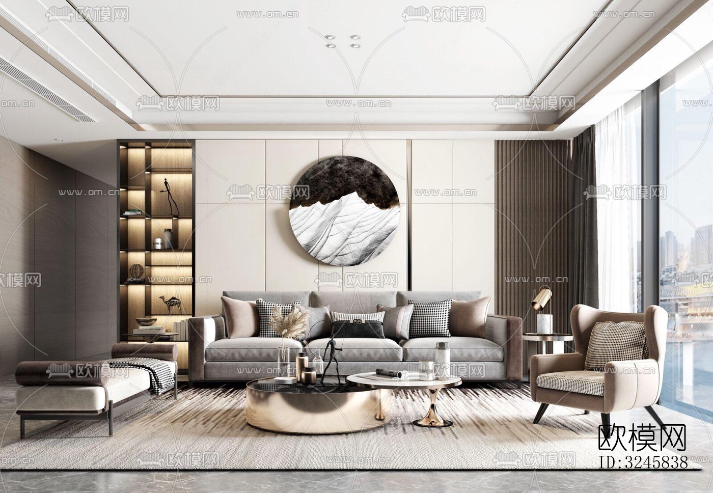 现代客厅效果图下载（渲染图3）