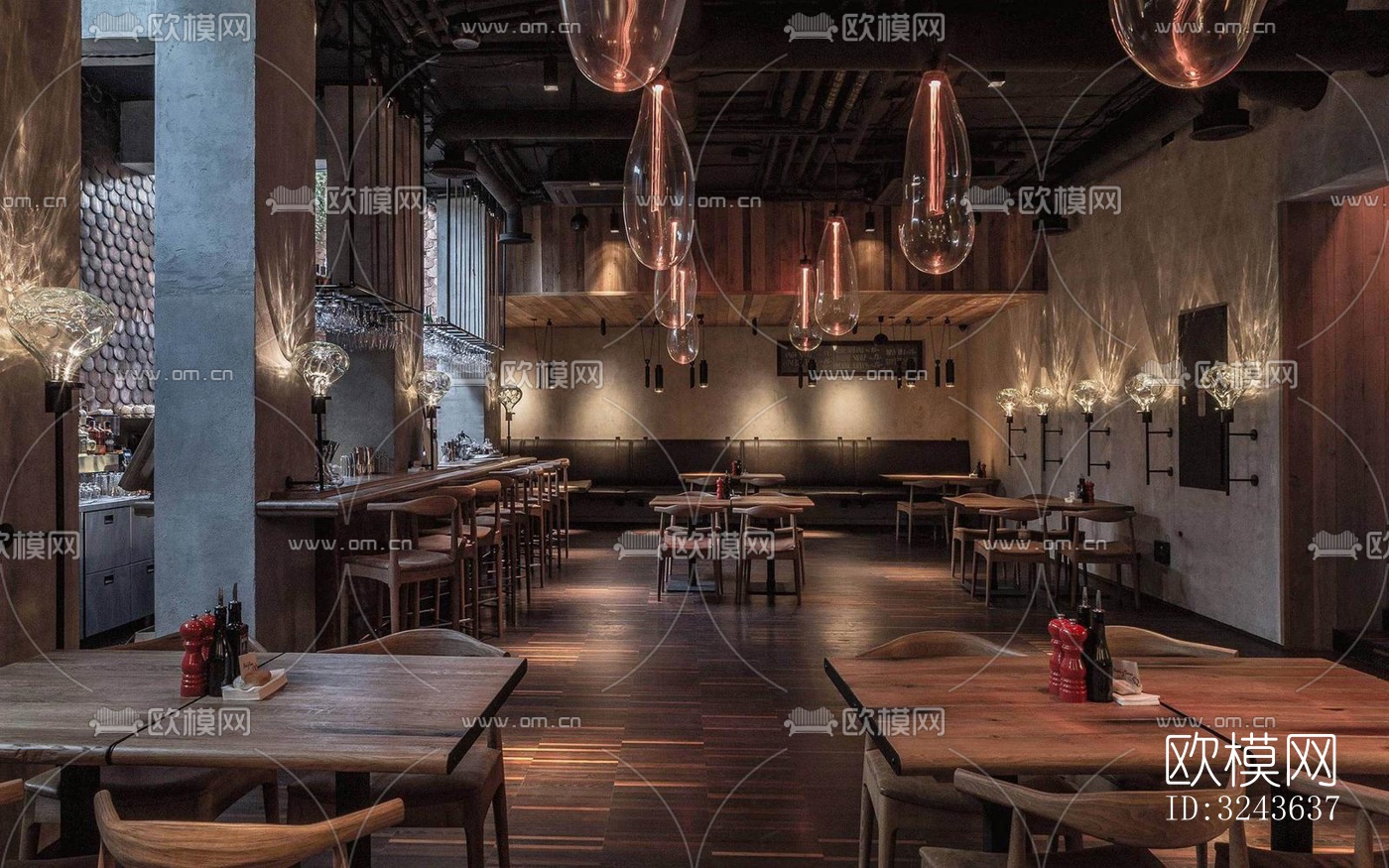 工业风西餐厅效果图下载（渲染图4）
