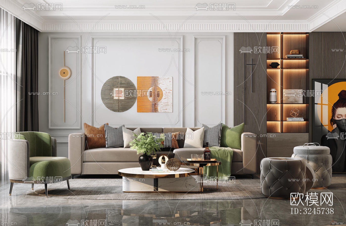 现代客厅效果图下载（渲染图1）