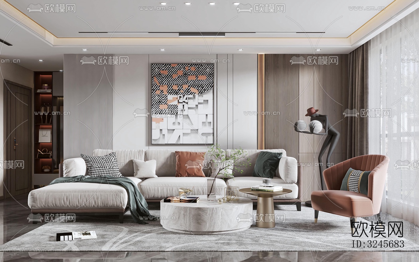 现代客厅效果图下载（渲染图4）