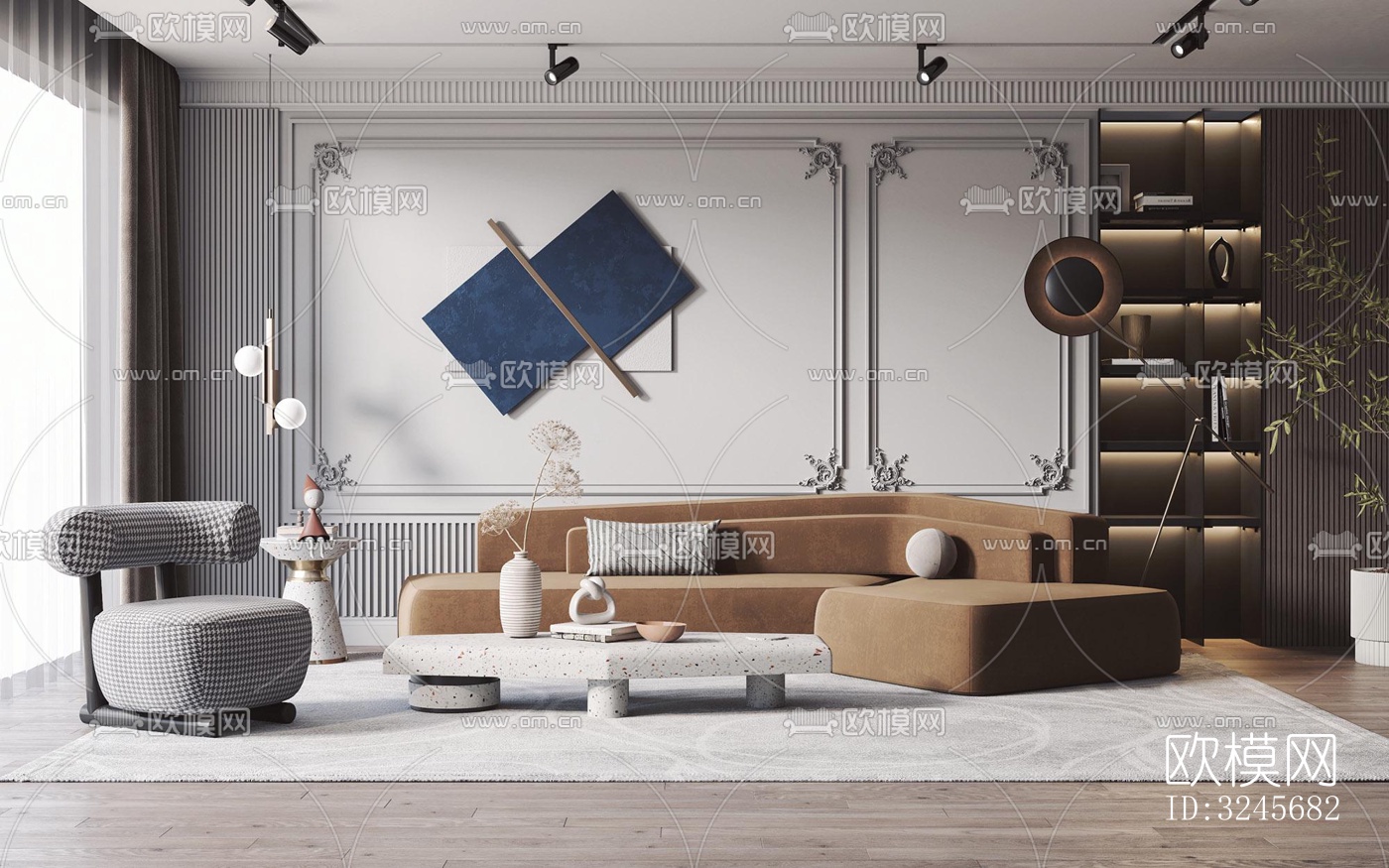 现代客厅效果图下载（渲染图3）