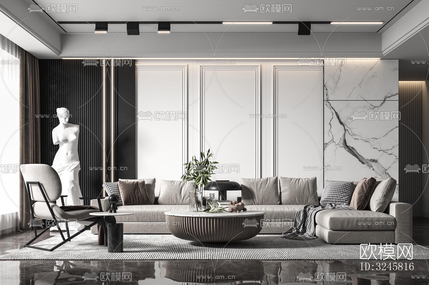 现代客厅效果图下载（渲染图2）