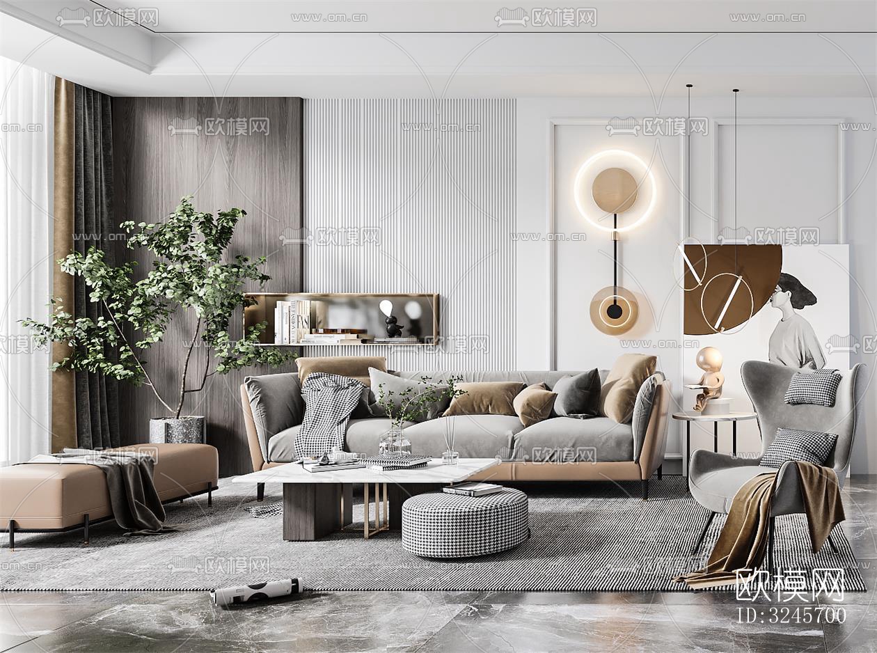 现代客厅效果图下载（渲染图3）