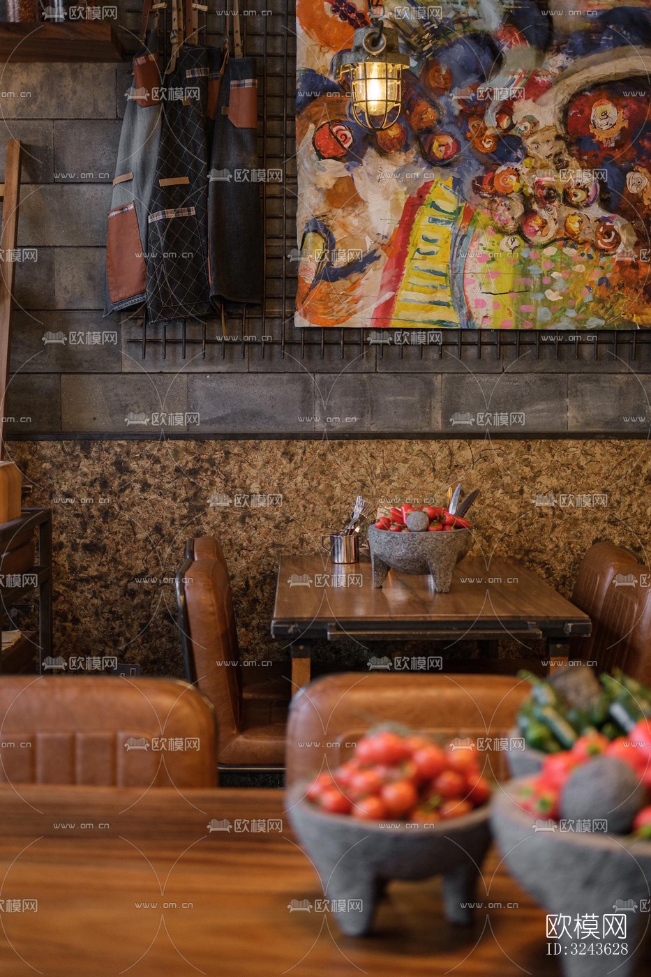 工业风西餐厅效果图下载（渲染图2）