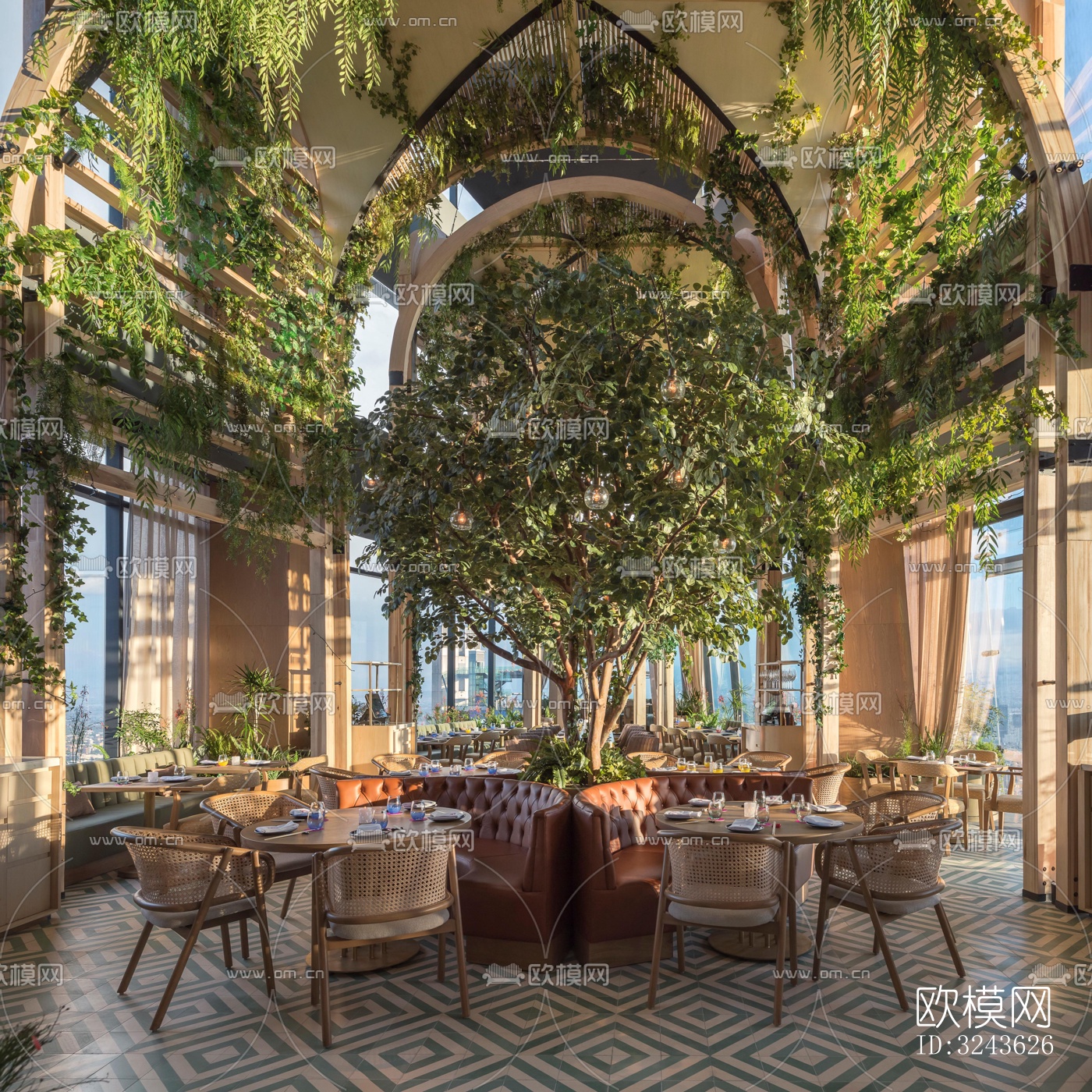 原木风西餐厅效果图下载（渲染图1）