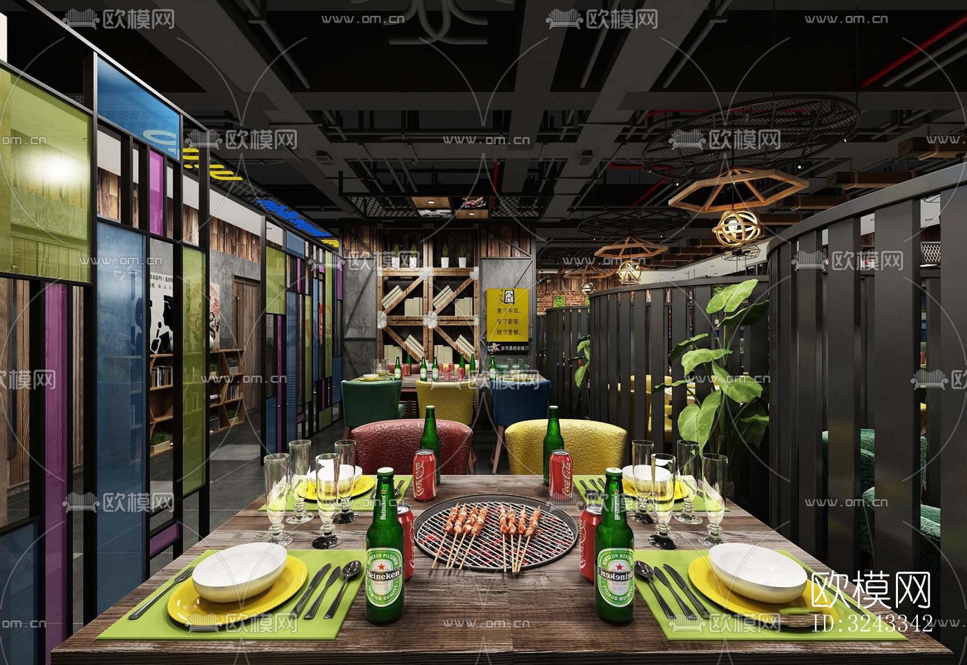 工业风火锅烤肉效果图下载（渲染图7）