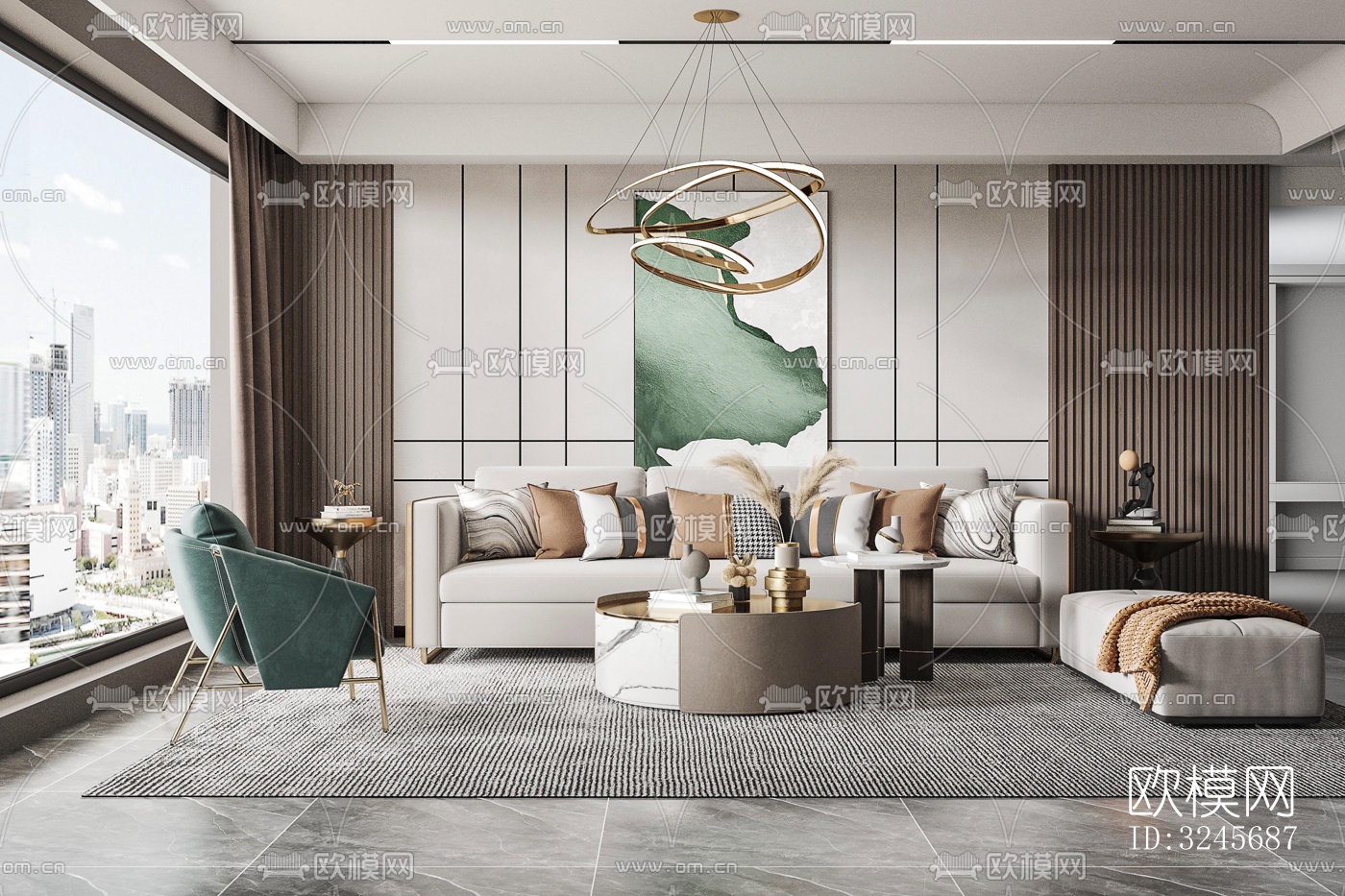 现代客厅效果图下载（渲染图1）