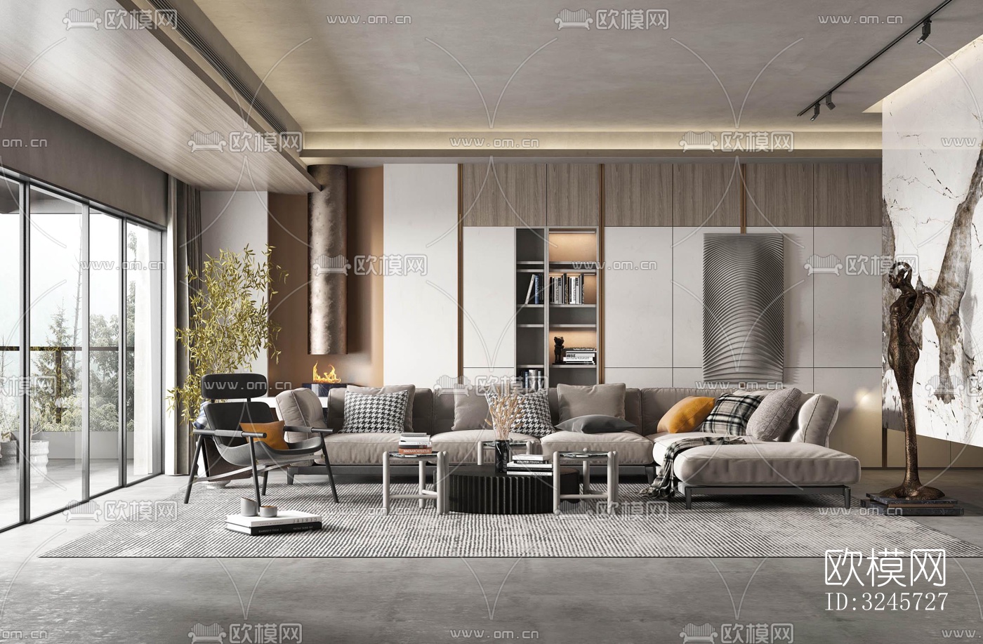 现代客厅效果图下载（渲染图3）