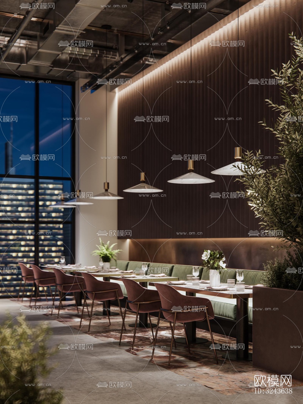 工业风西餐厅效果图下载（渲染图1）