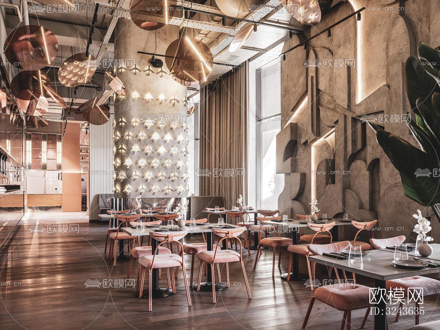 工业风西餐厅效果图下载（渲染图1）