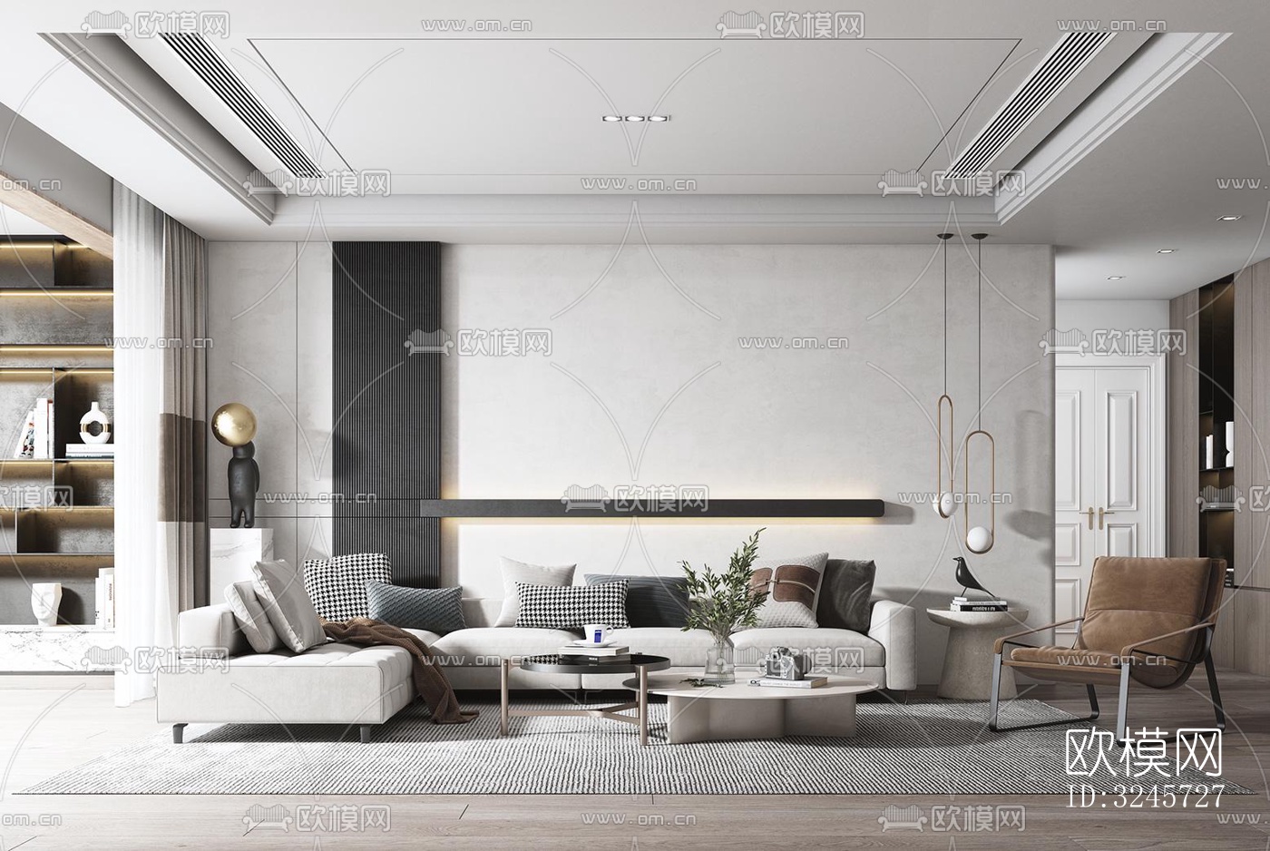 现代客厅效果图下载（渲染图4）