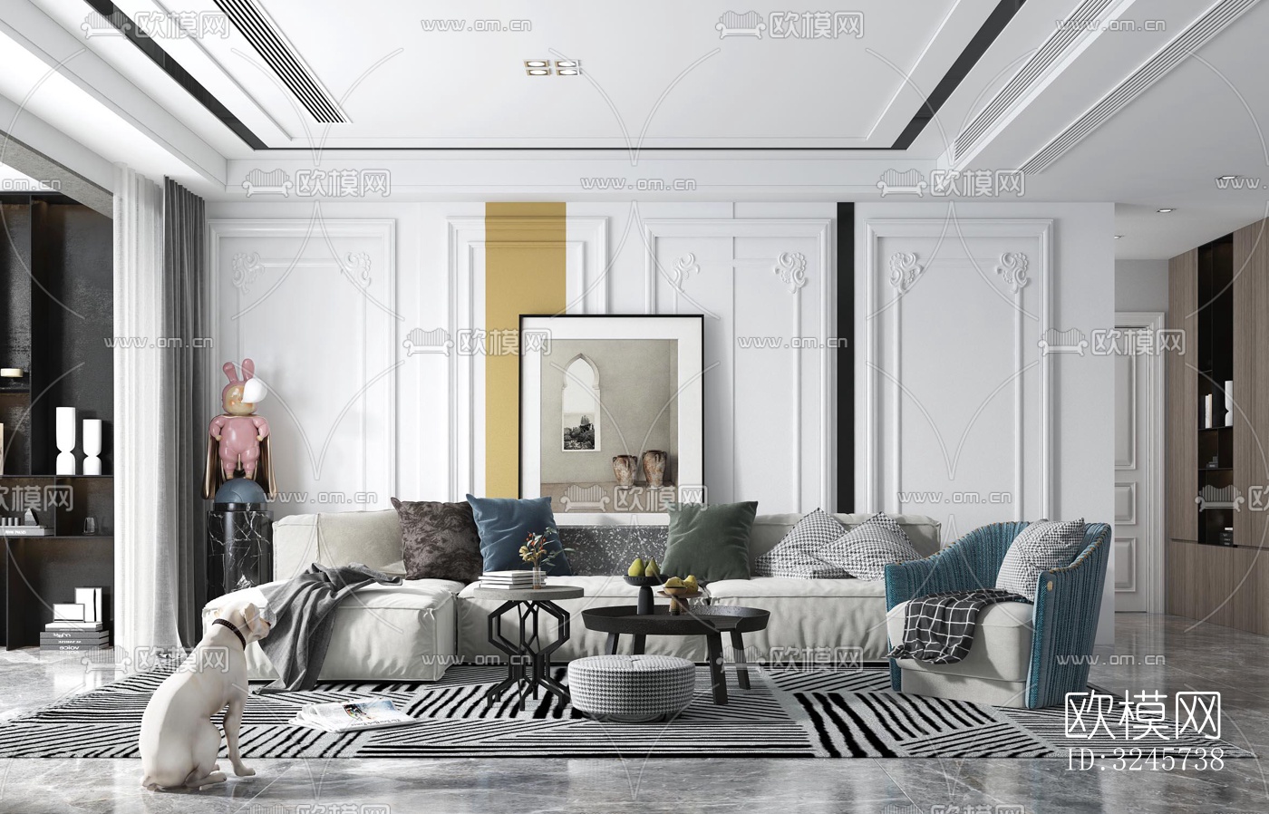 现代客厅效果图下载（渲染图3）