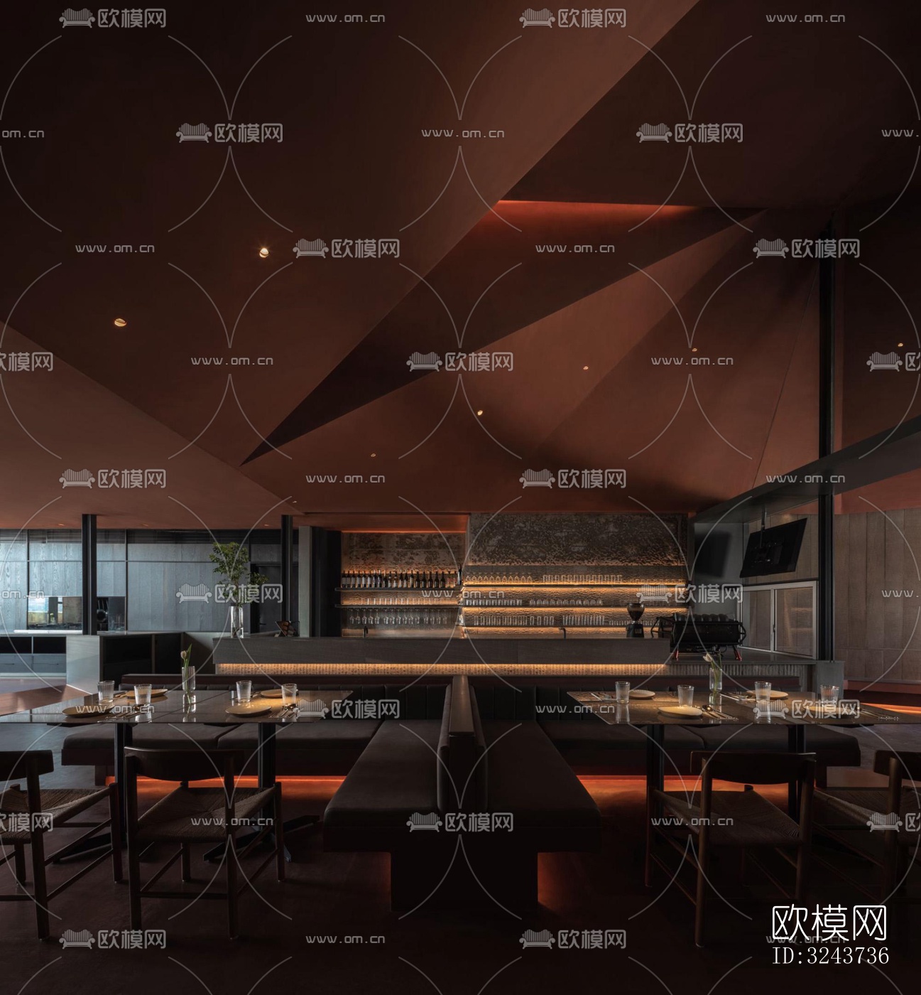 现代西餐厅效果图下载（渲染图7）