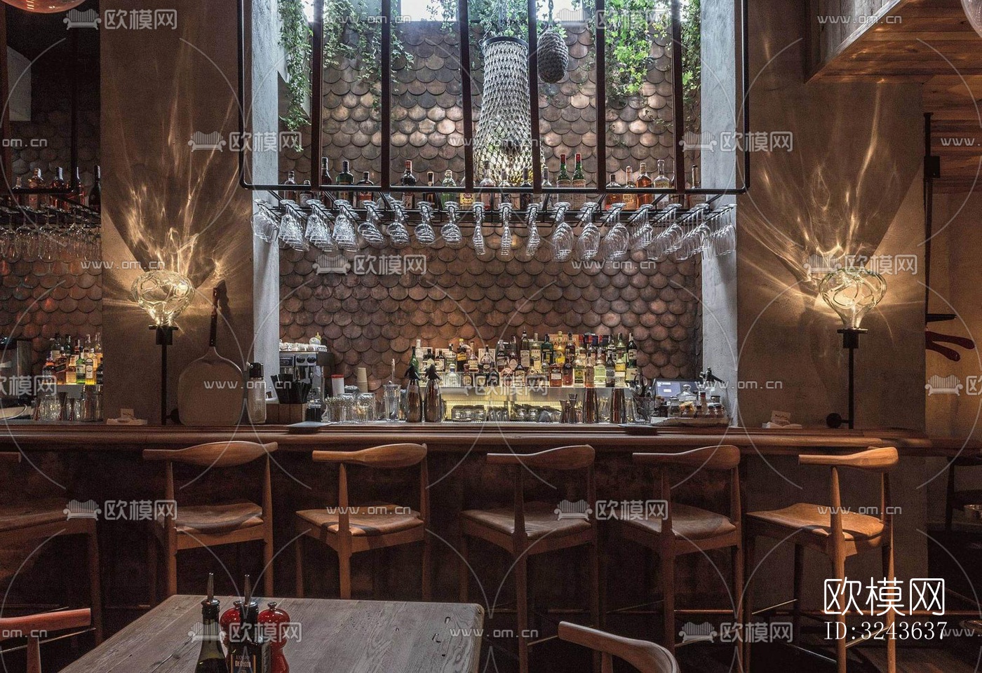 工业风西餐厅效果图下载（渲染图2）