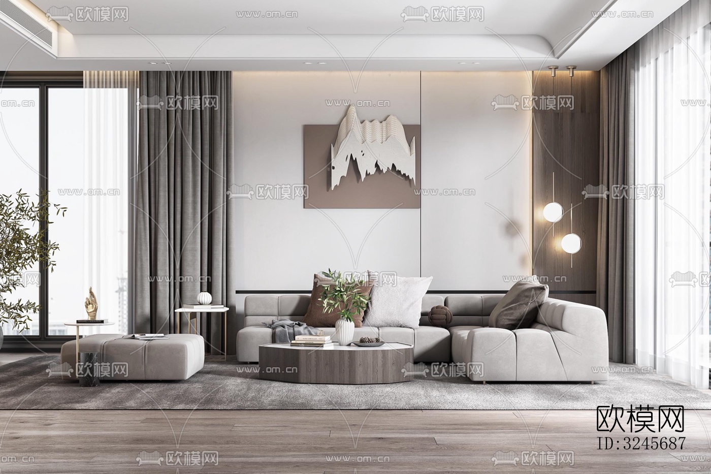 现代客厅效果图下载（渲染图2）