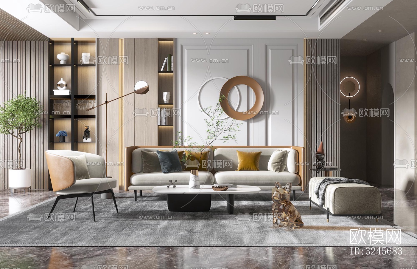 现代客厅效果图下载（渲染图2）