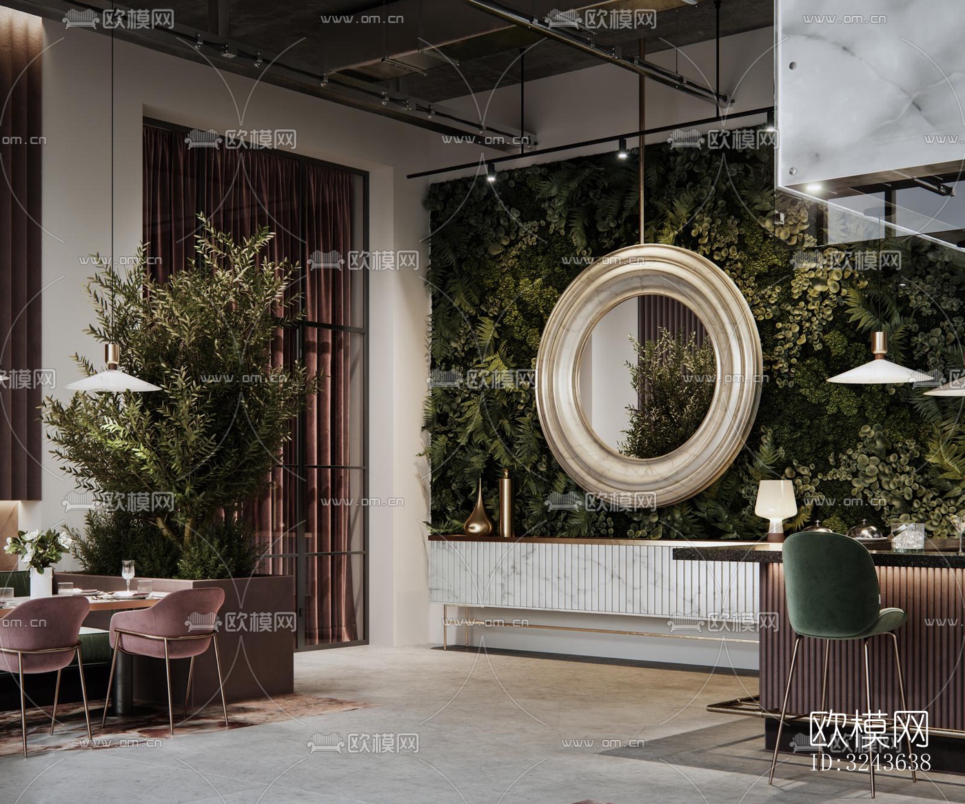 工业风西餐厅效果图下载（渲染图2）