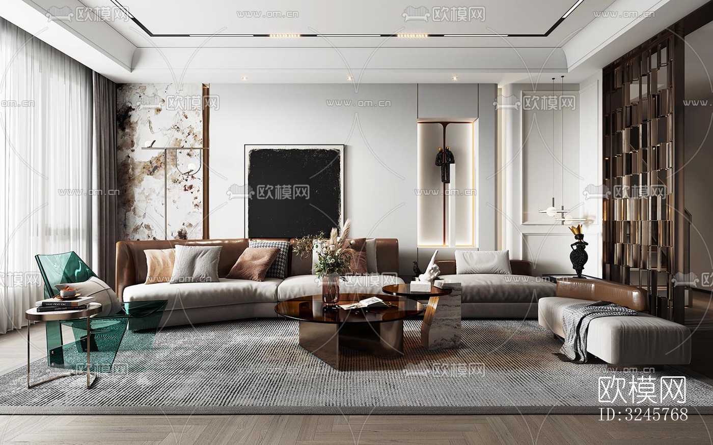 现代客厅效果图下载（渲染图4）