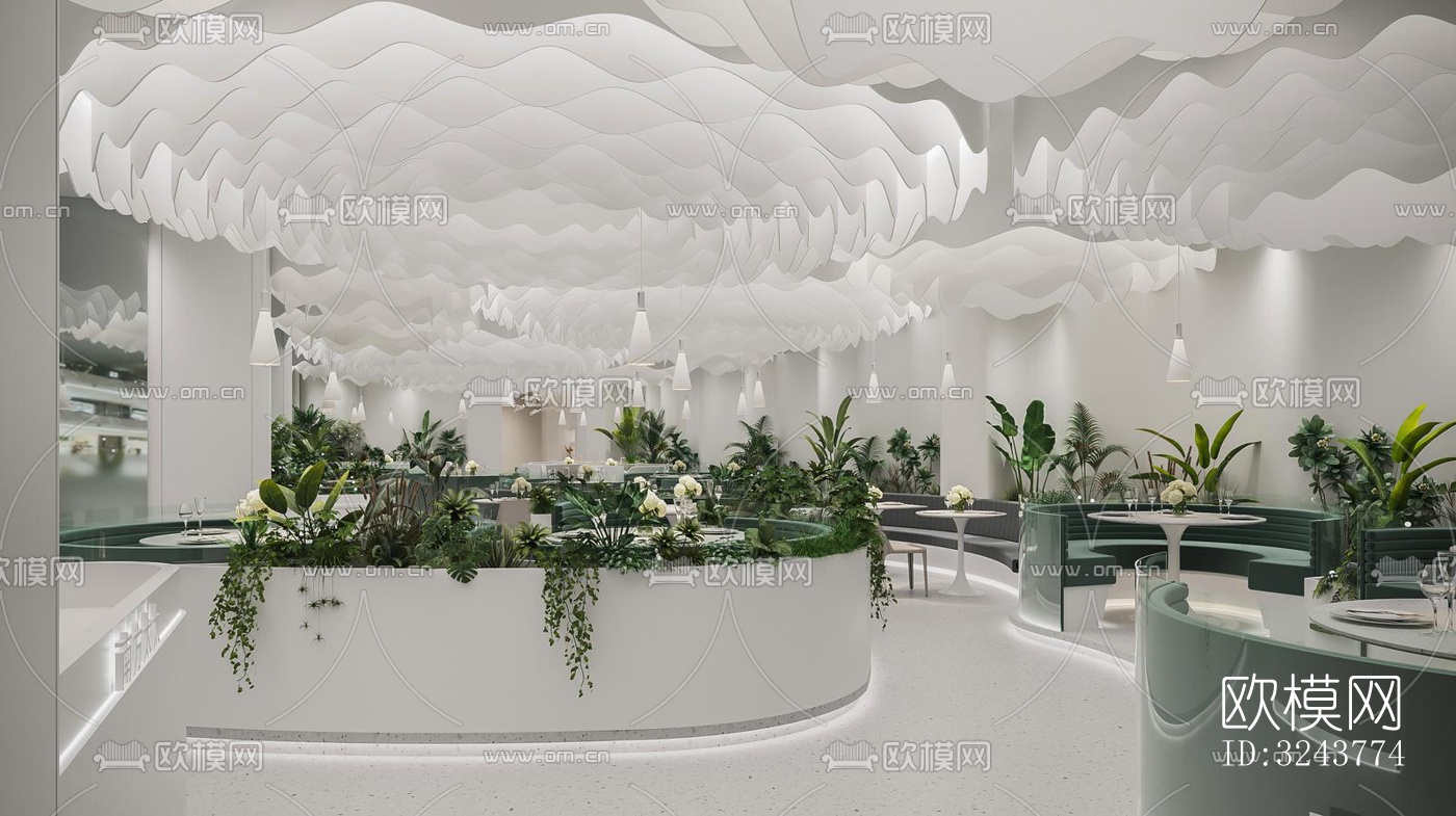 现代西餐厅效果图下载（渲染图2）