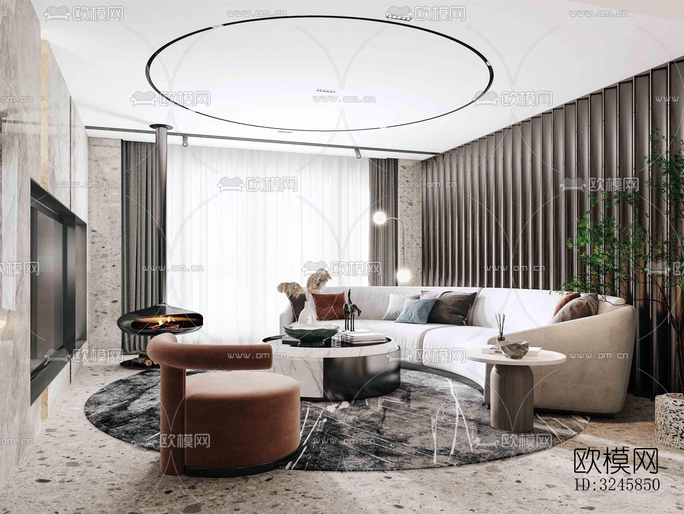 现代客厅效果图下载（渲染图4）