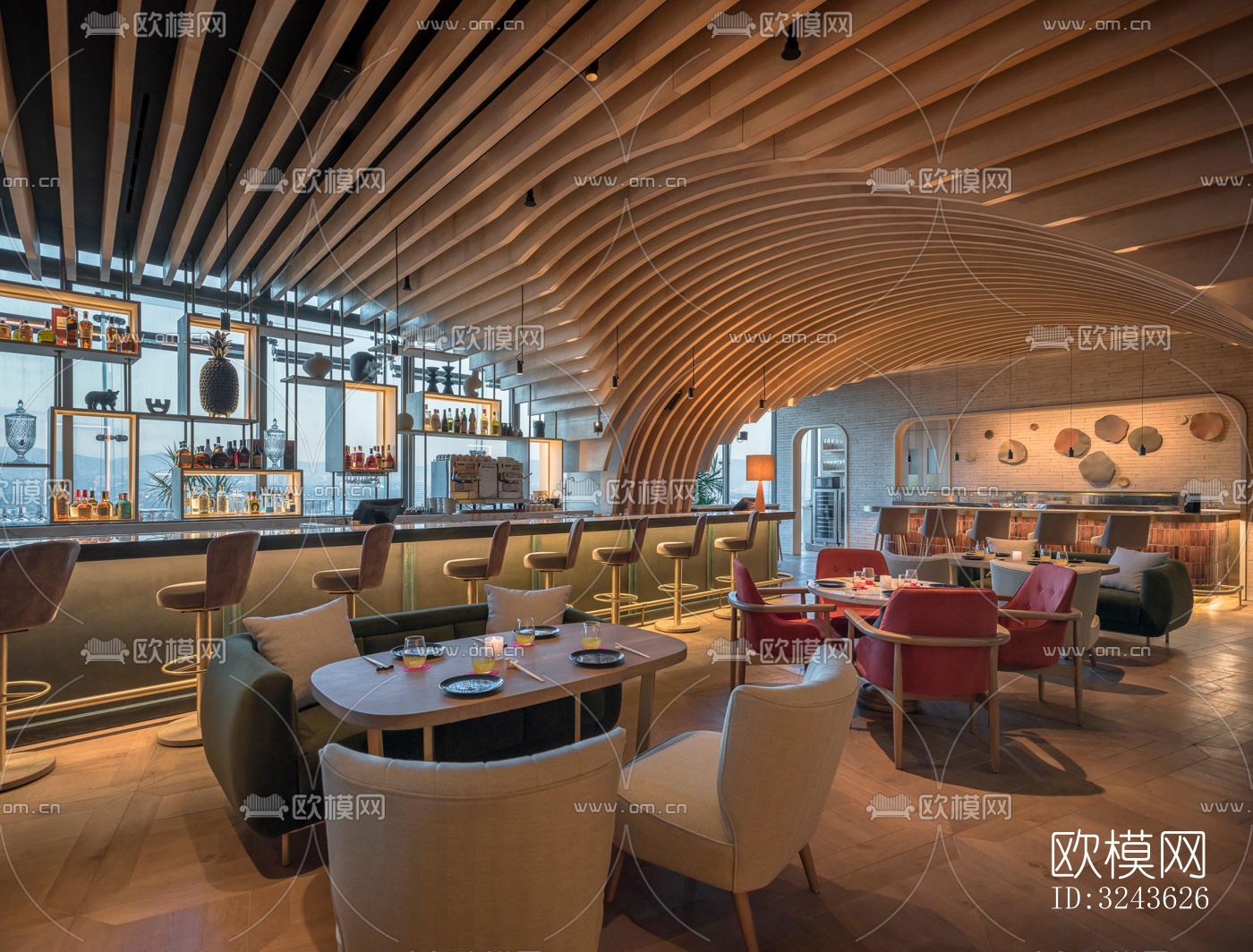原木风西餐厅效果图下载（渲染图4）