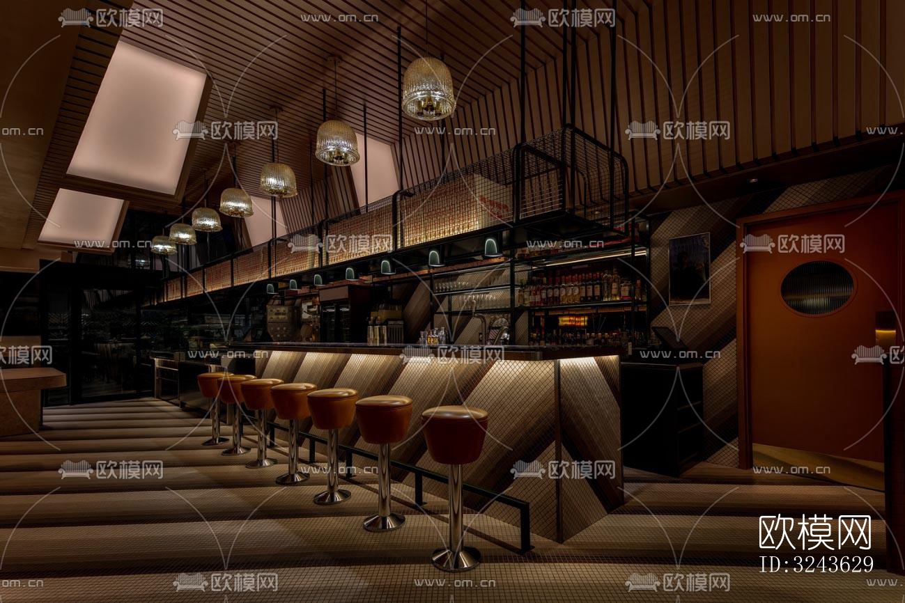 工业风西餐厅效果图下载（渲染图1）