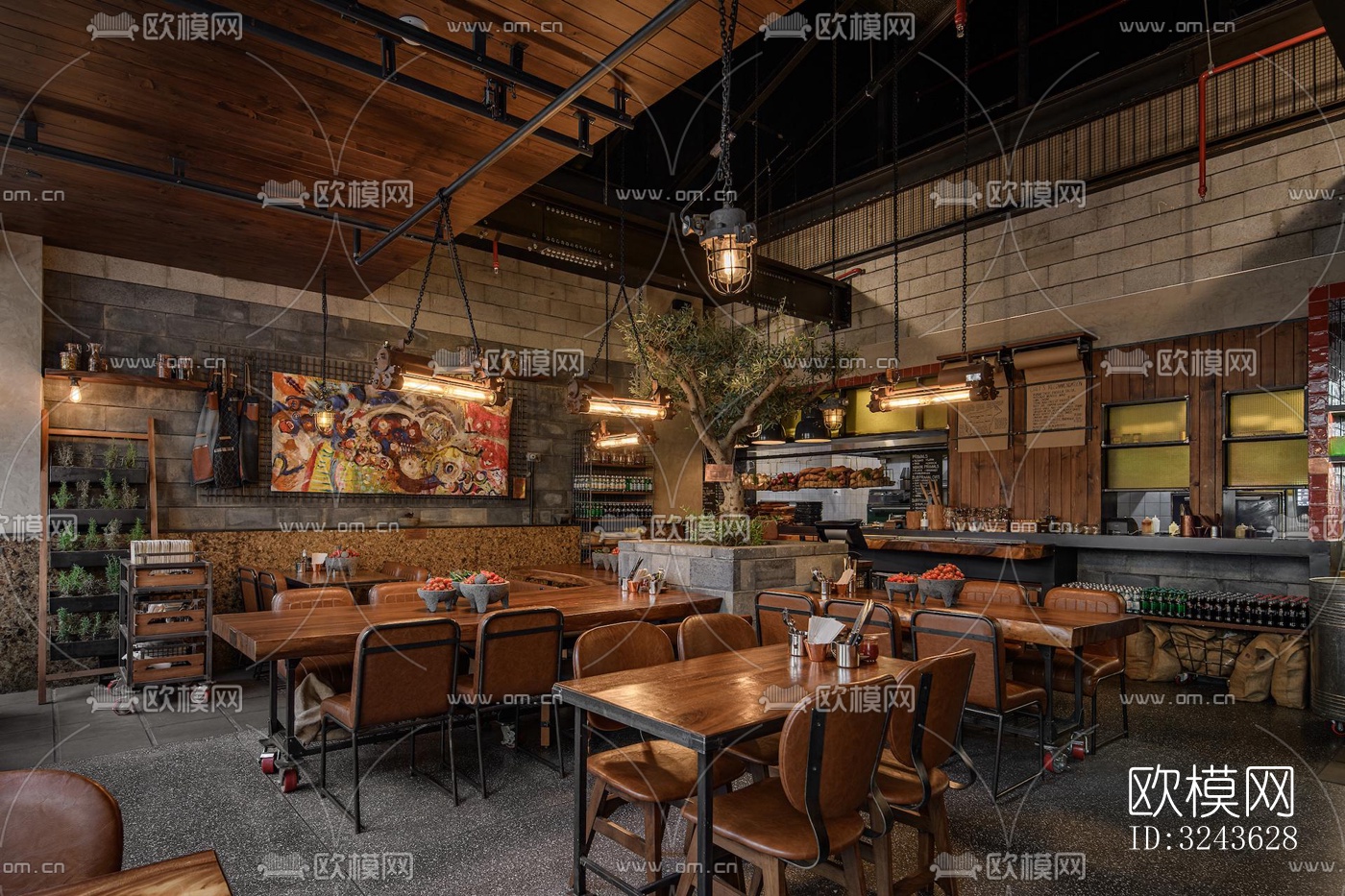工业风西餐厅效果图下载（渲染图8）