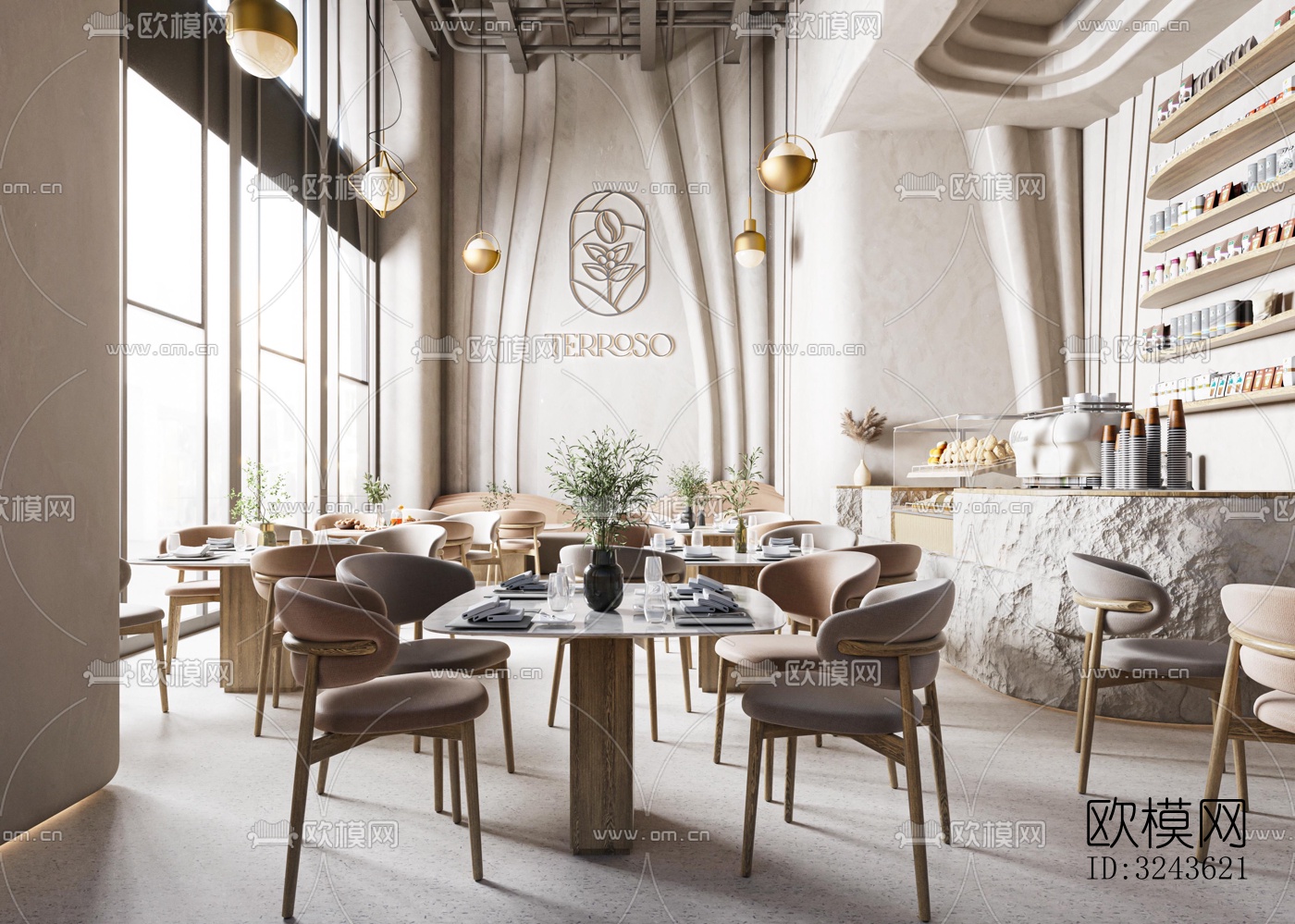 侘寂西餐厅效果图下载（渲染图1）