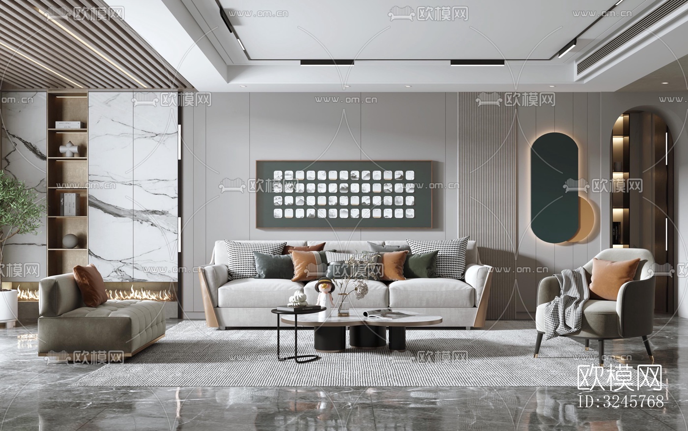 现代客厅效果图下载（渲染图3）
