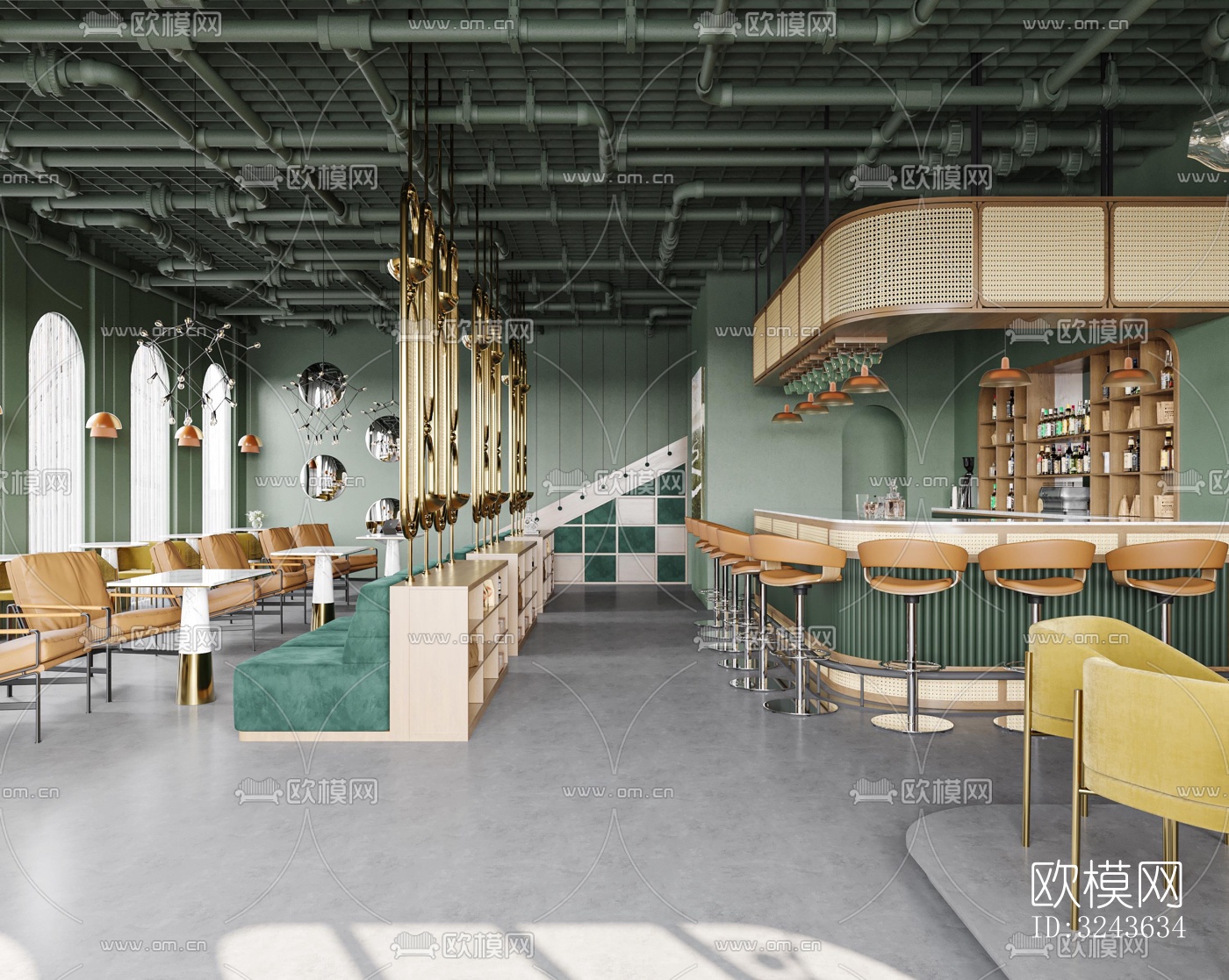 工业风西餐厅效果图下载（渲染图2）