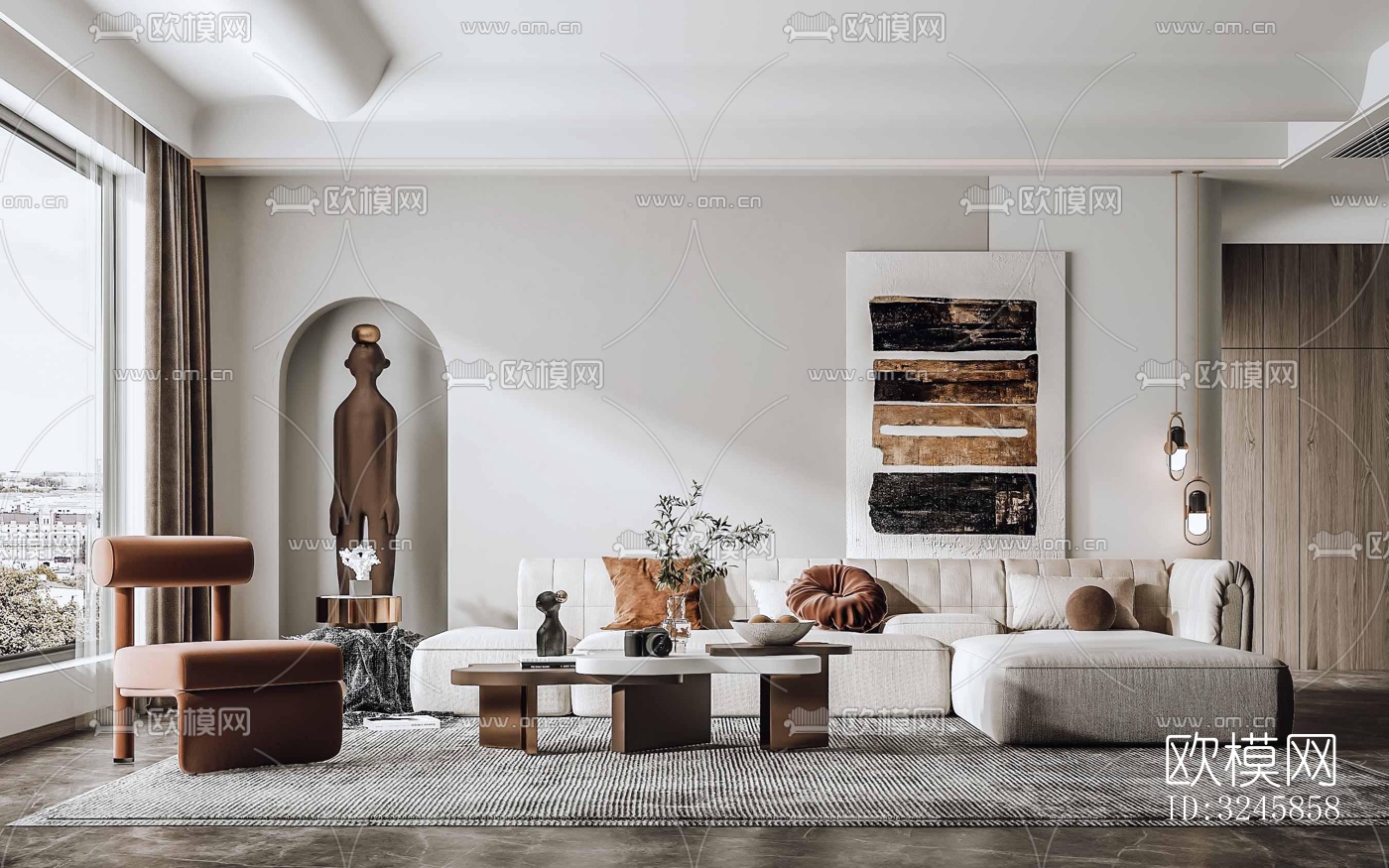 现代客厅效果图下载（渲染图5）