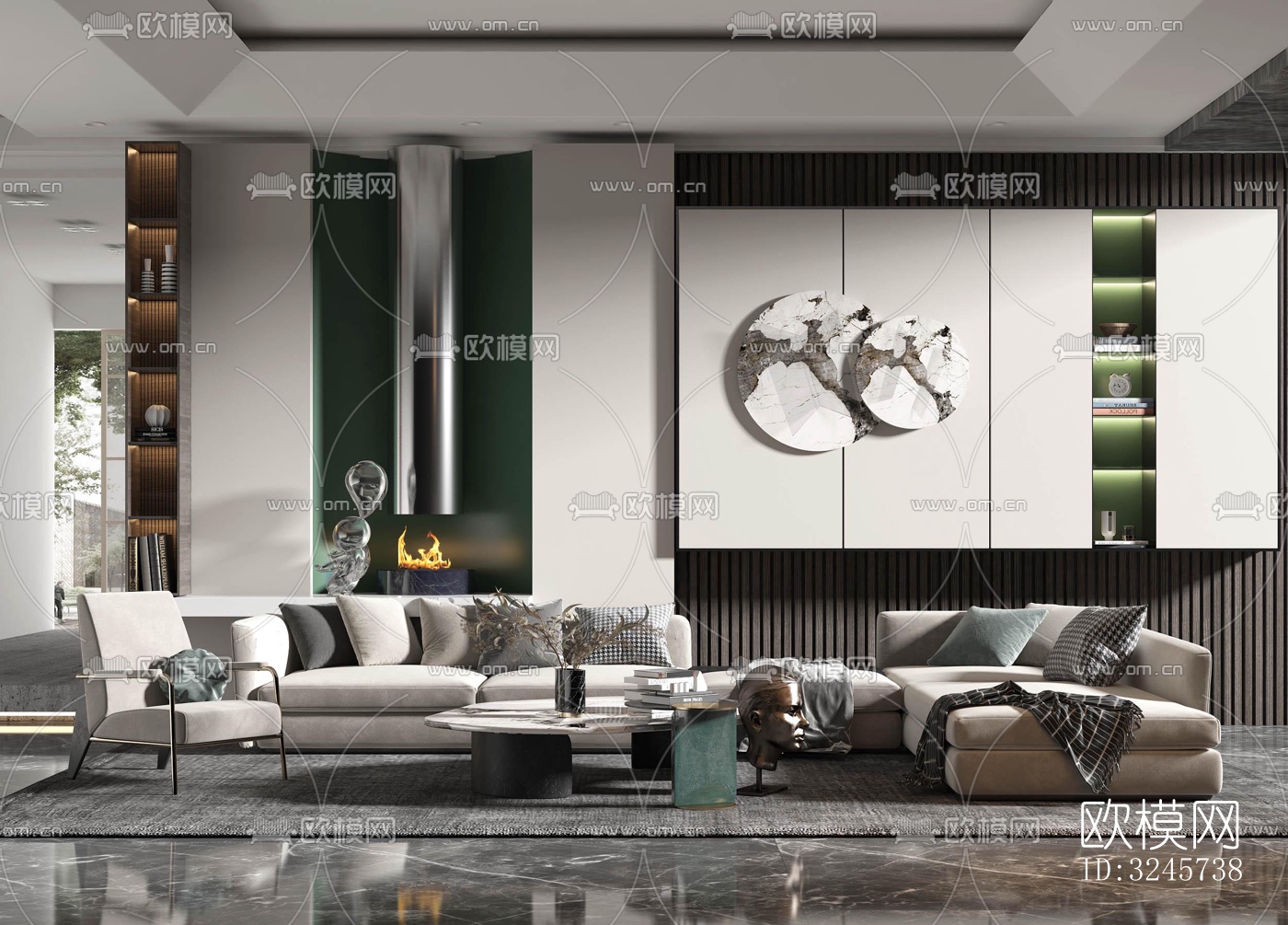 现代客厅效果图下载（渲染图4）