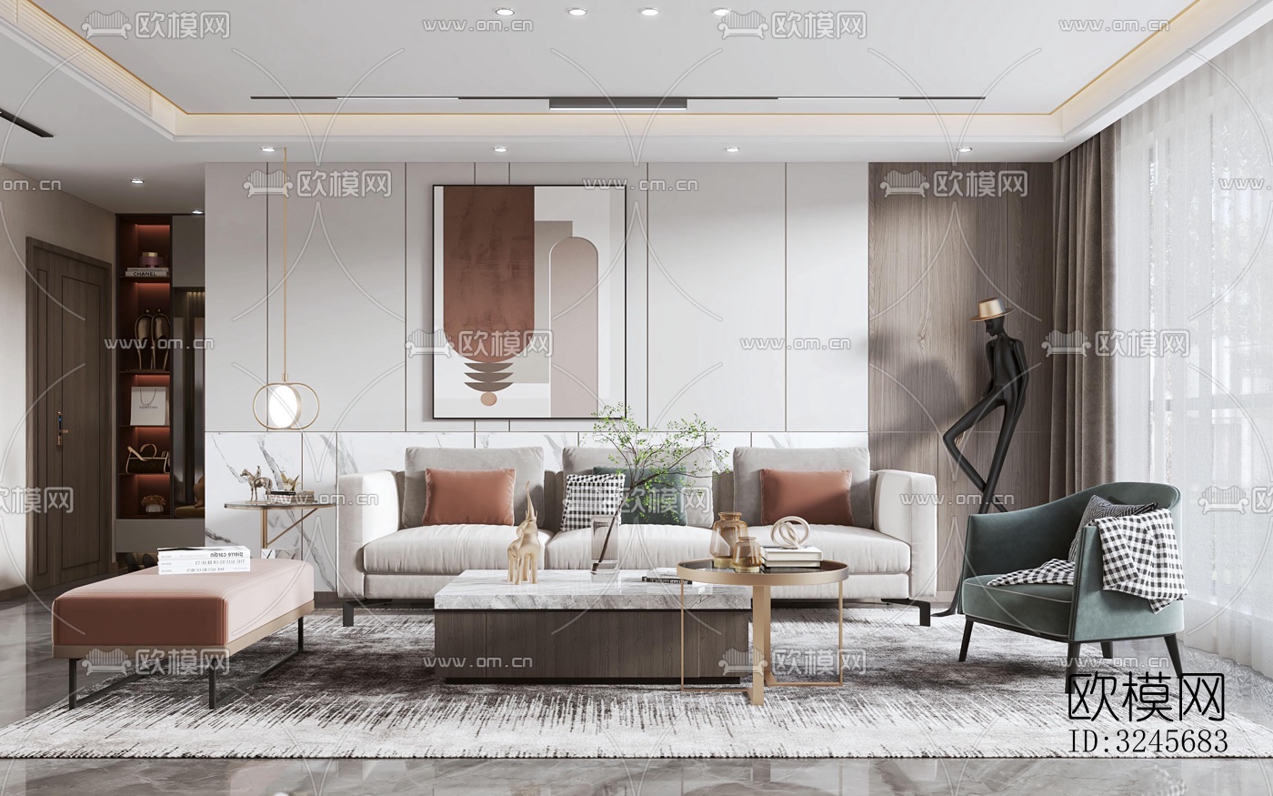 现代客厅效果图下载（渲染图3）
