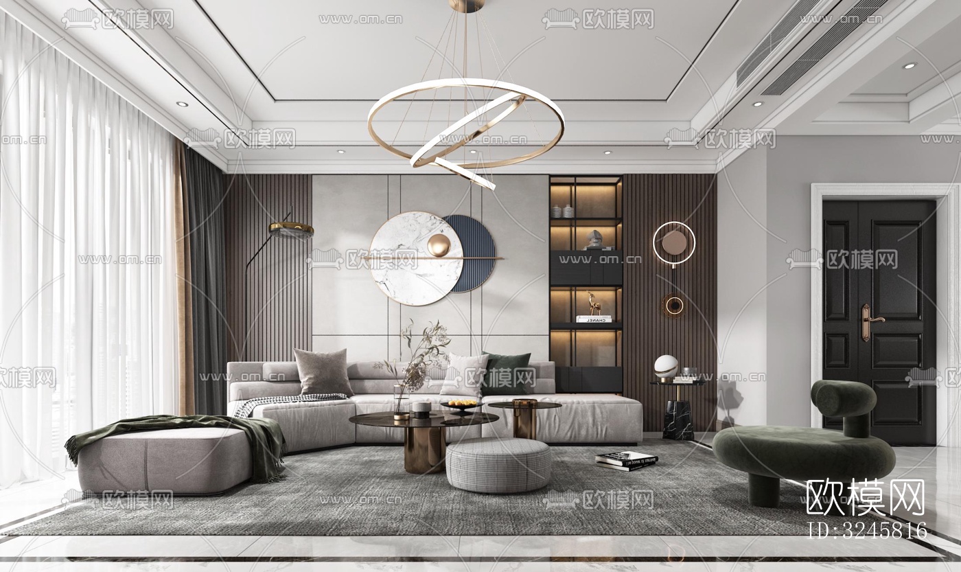 现代客厅效果图下载（渲染图4）