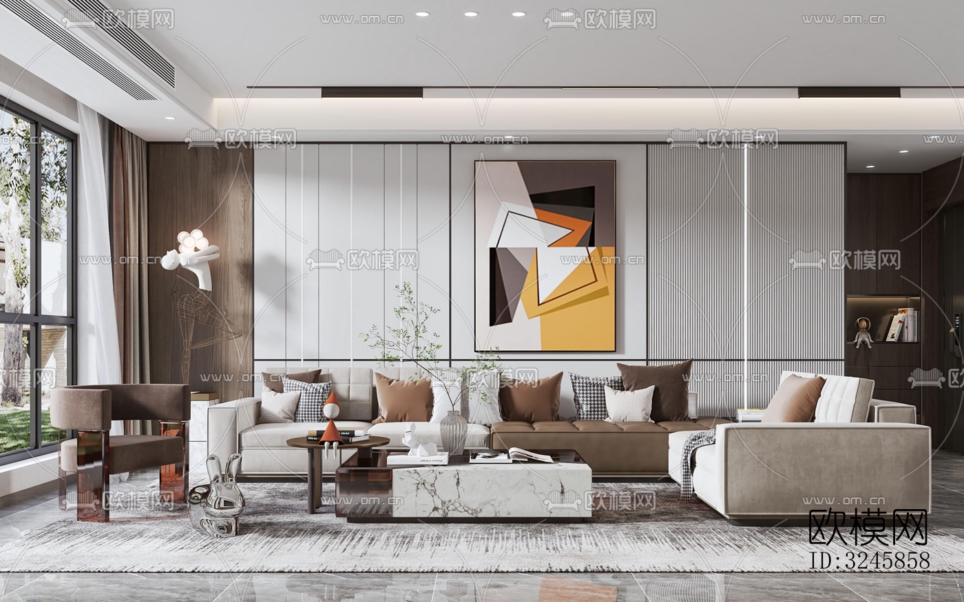 现代客厅效果图下载（渲染图3）