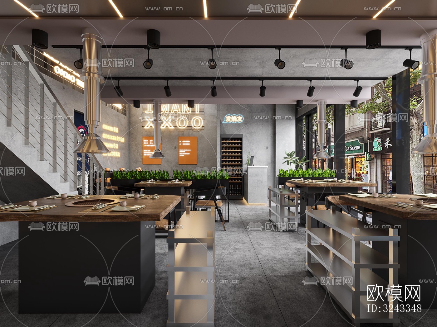 工业风火锅烤肉效果图下载（渲染图3）