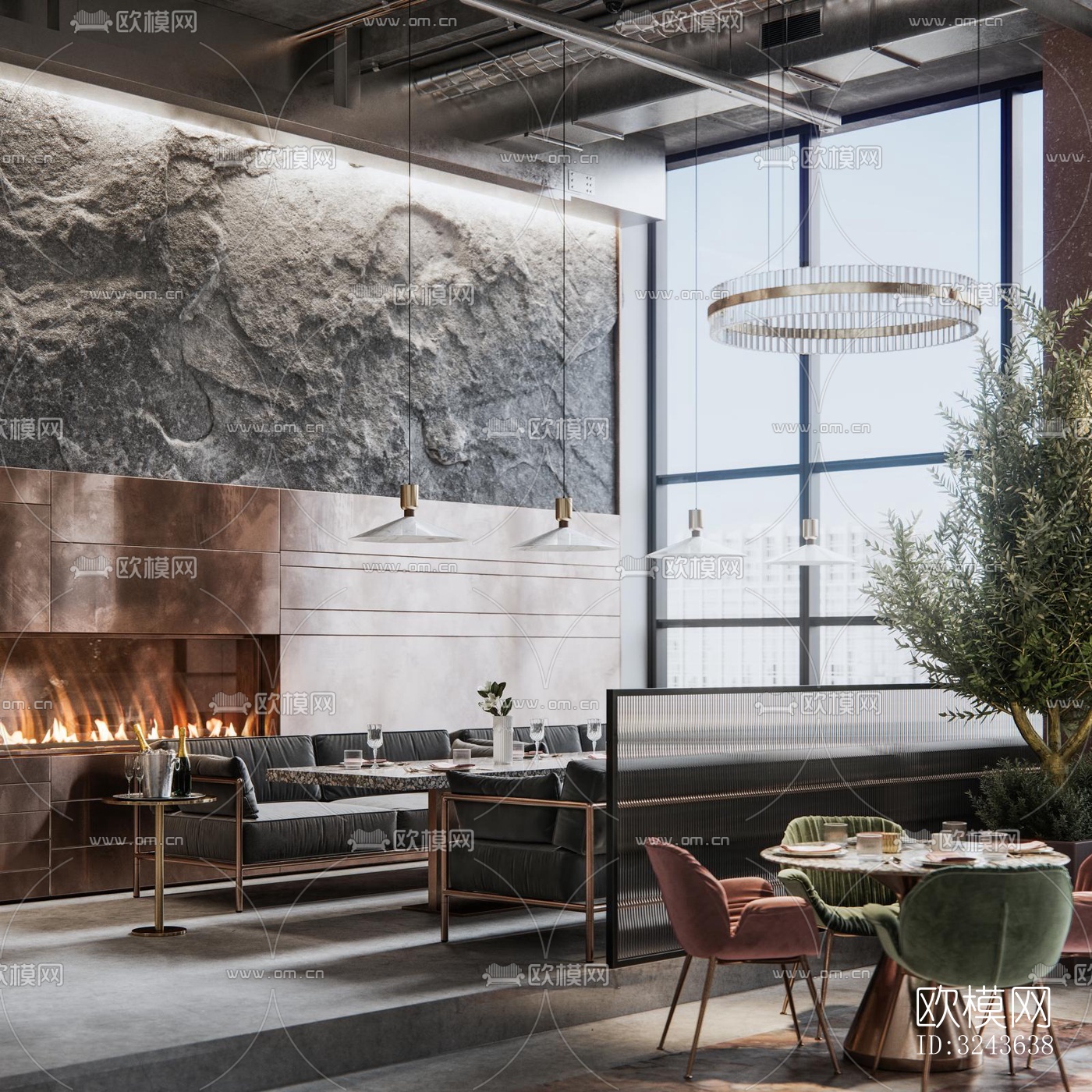 工业风西餐厅效果图下载（渲染图5）