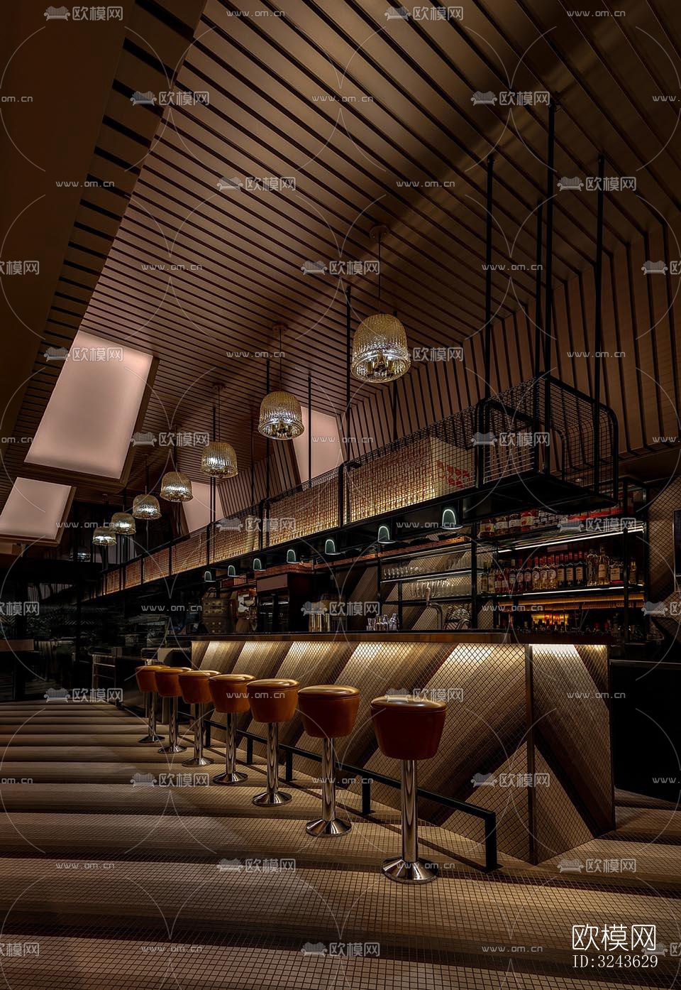 工业风西餐厅效果图下载（渲染图2）