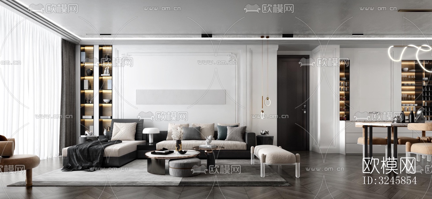 现代客厅效果图下载（渲染图3）