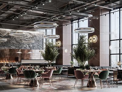 工业风西餐厅效果图下载（渲染图4）