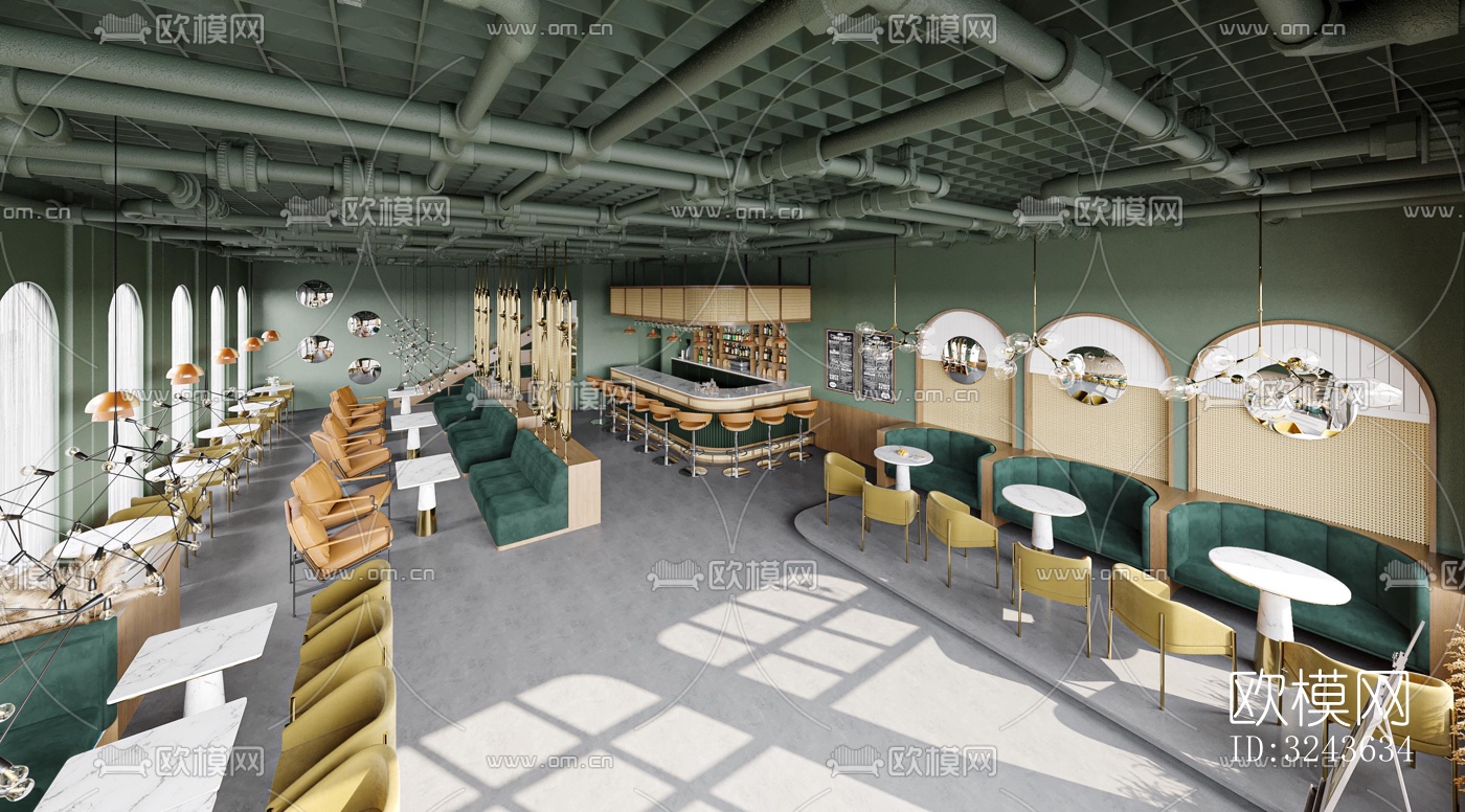 工业风西餐厅效果图下载（渲染图1）