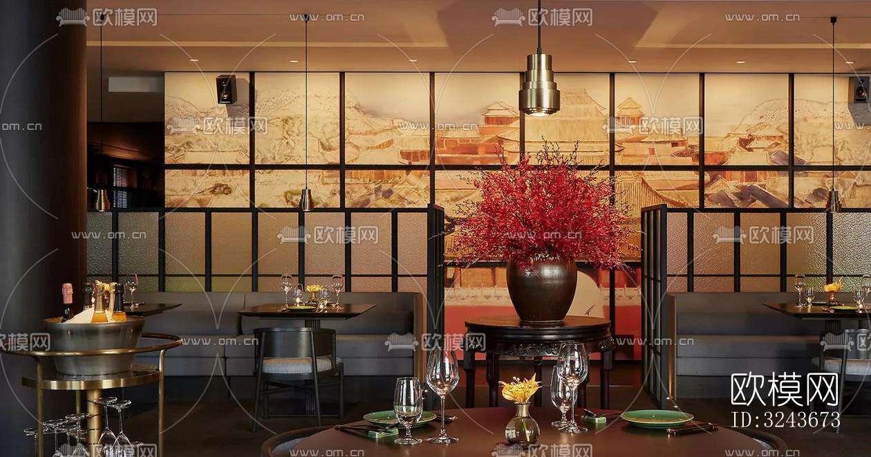 现代西餐厅效果图下载（渲染图1）
