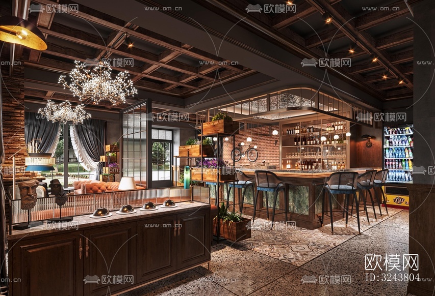 美式西餐廳效果圖下載(渲染圖9)