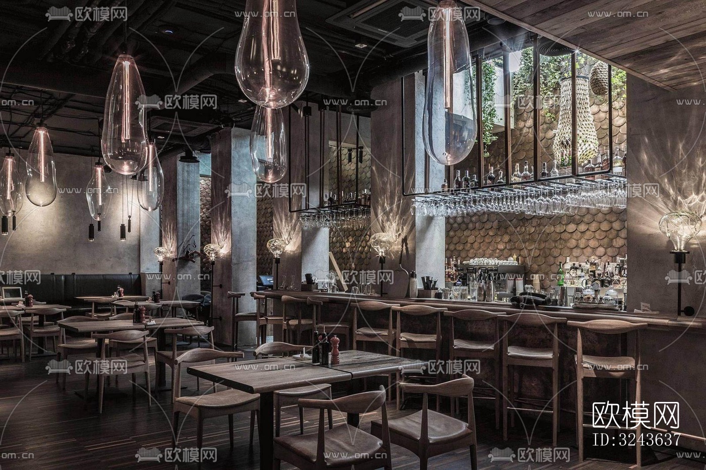 工业风西餐厅效果图下载（渲染图5）
