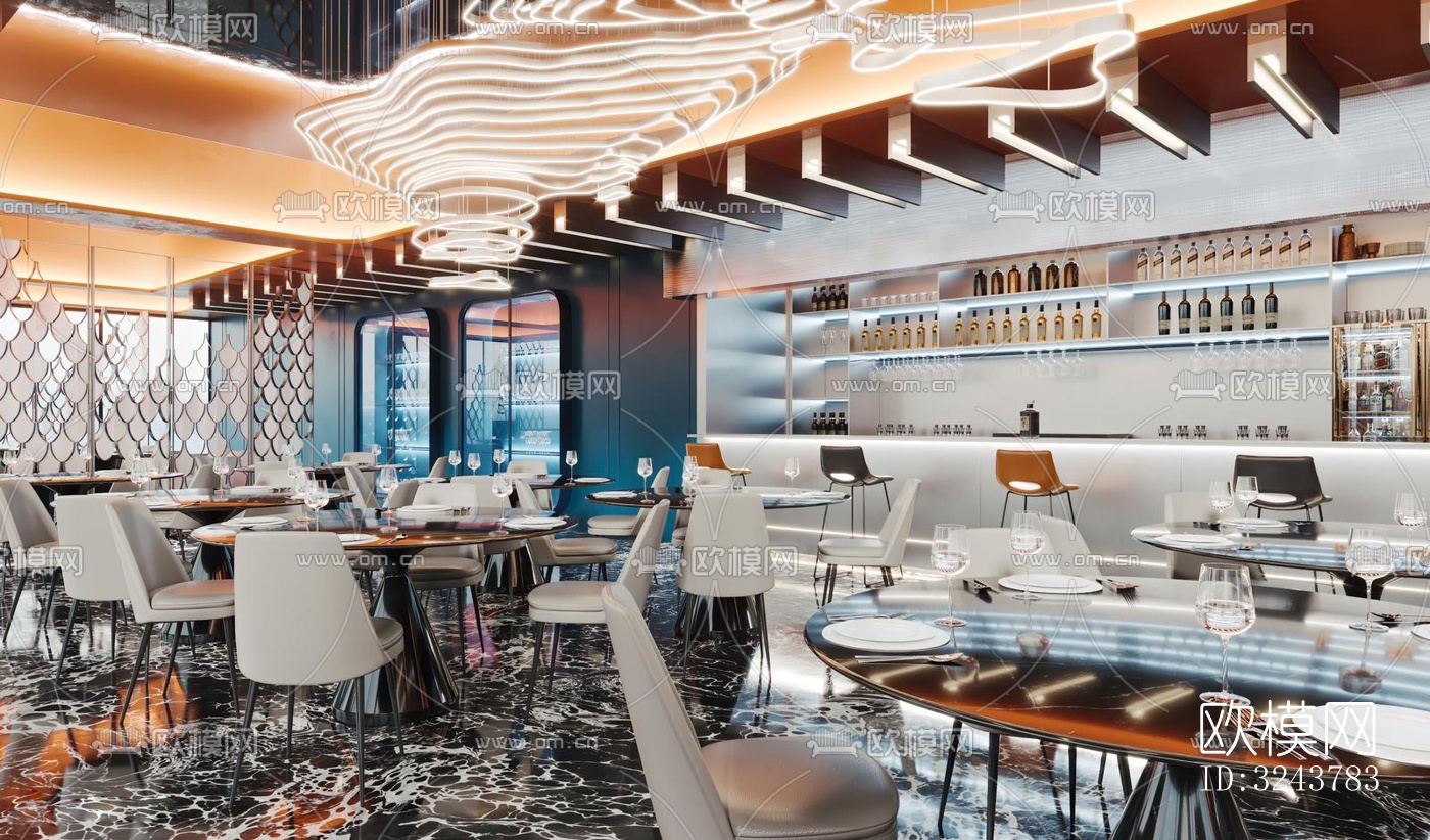 现代西餐厅效果图下载（渲染图1）