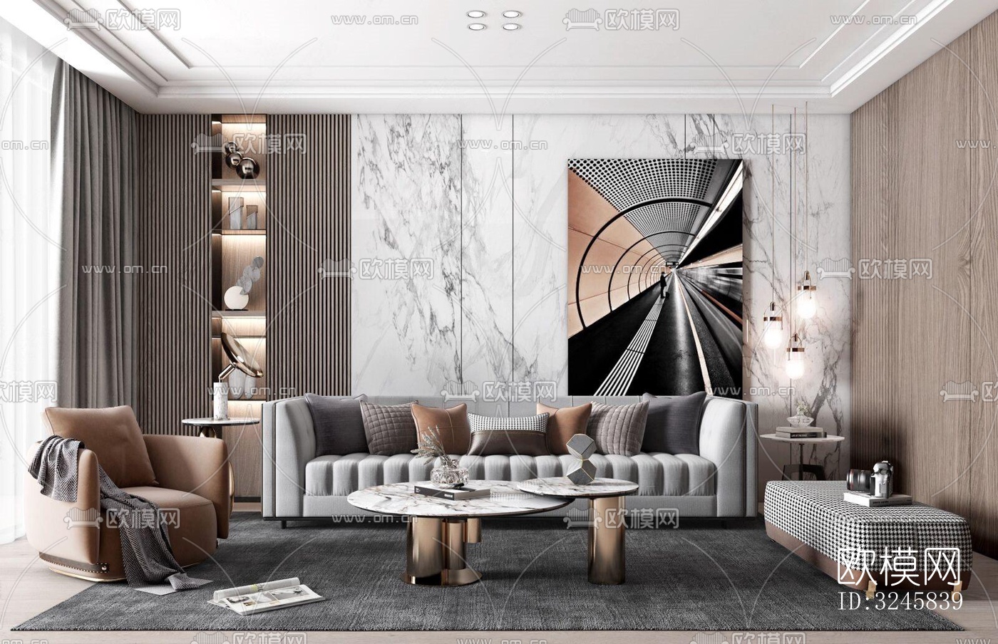 现代客厅效果图下载（渲染图2）